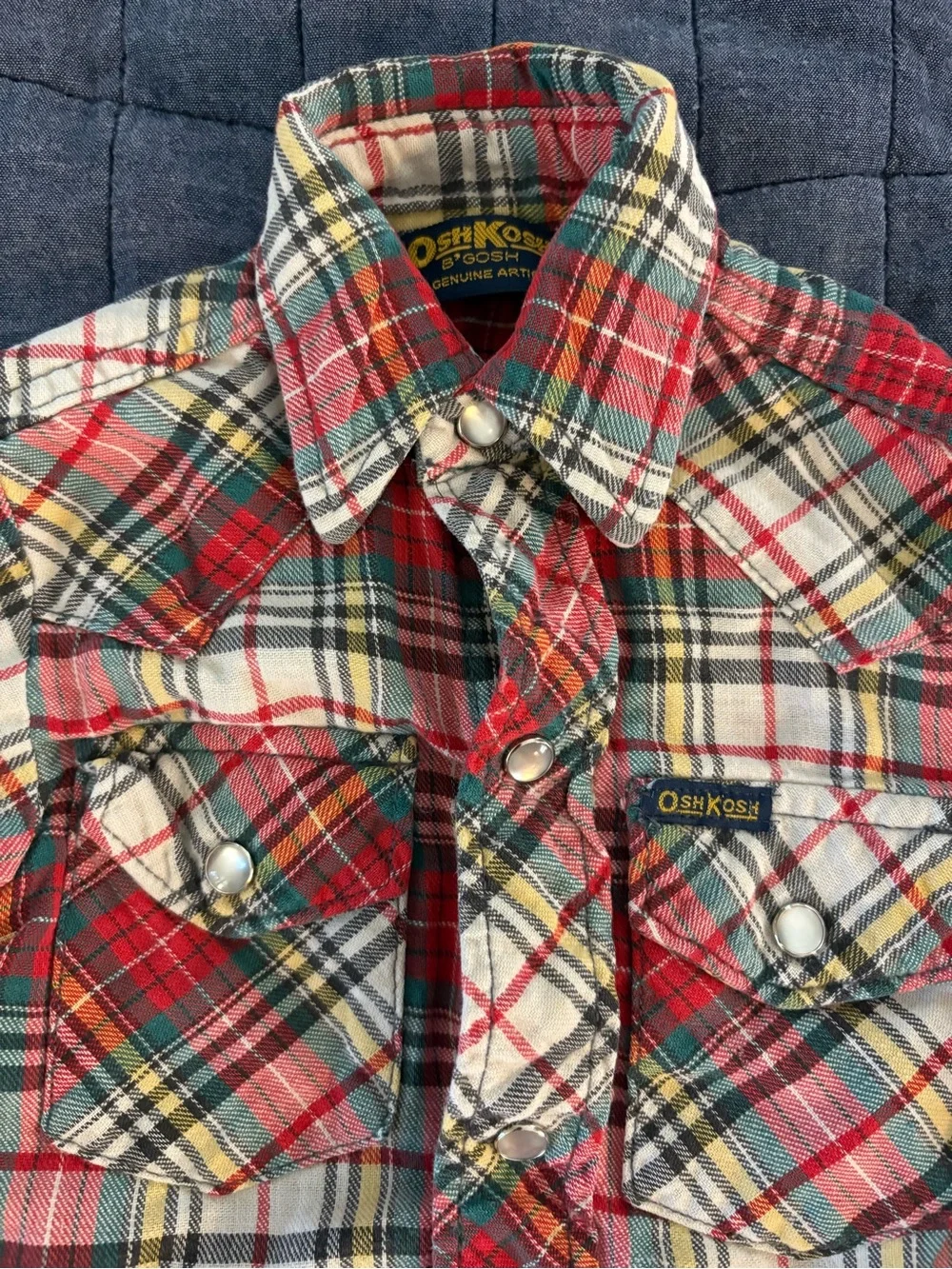 OshKosh B'gosh VTG Fall Holiday Plaid Western Pearl Snap Button-Down Shirt, 2